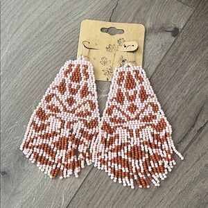 Pink and Brown Beaded Earrings